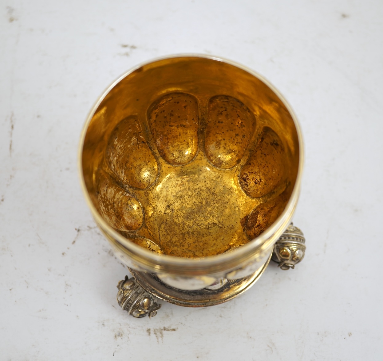 A 16th/17th century German silver gilt 'pineapple' cup and cover